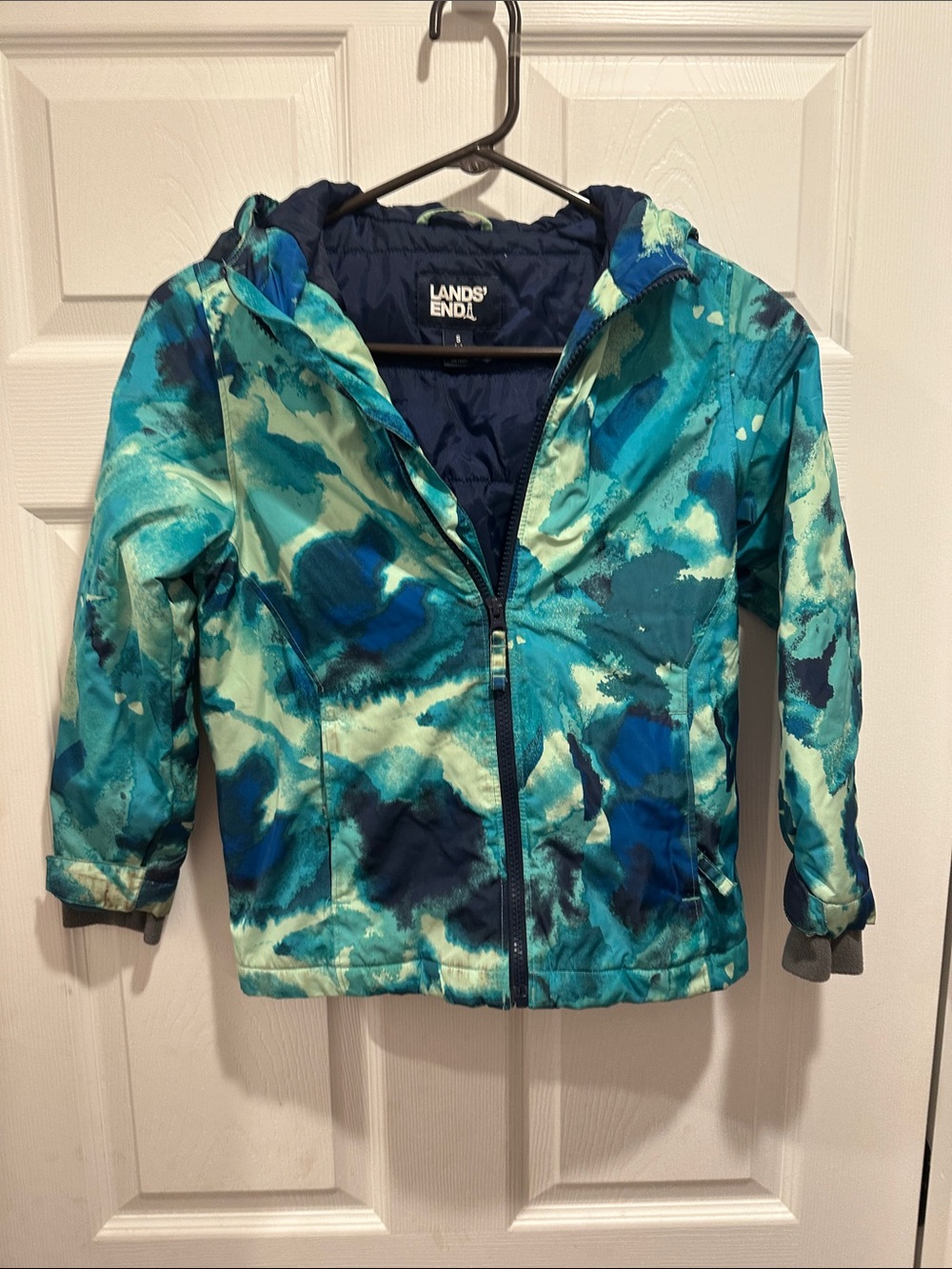 Lands' End Kids' Teal, Aqua & Navy Waterproof Hooded rain jacket